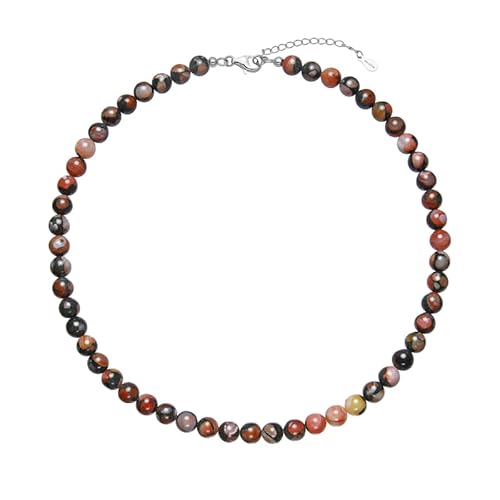 Cavill Achat Silberhalskette Damen 188 Karat Rundperlen aus China 925 Sterling Silber Verstellbar 42-47 cm Natürliche Rottöne Erdige Farben Elegantes Design von Cavill