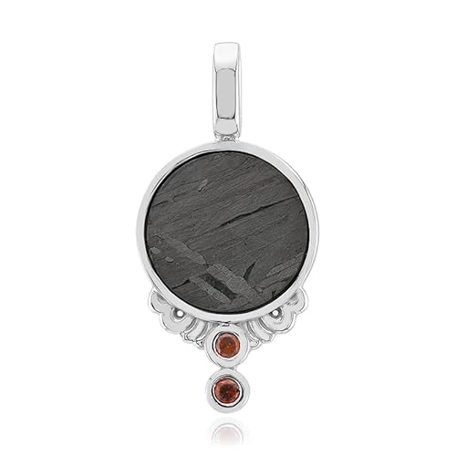 Cavill Aletai Meteorit Anhänger 2,27 ct mit 2 Mosambik Granat in 925 Sterling Silber, moderner eleganter runder Schmuckanhänger 27x13 mm für Damen und Herren, einzigartiges Design Cavill Aletai Meteorit Anhänger 2,27 ct mit 2 Mosambik Granat in 925 Sterling Silber, moderner eleganter runder Schmuckanhänger 27x13 mm für Damen und Herren, einzigartiges Design von Cavill