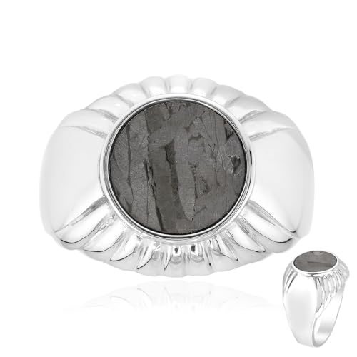 Cavill Aletai Meteorit Ring Silber 925 Sterlingsilber mit 1,59 ct Rundschliff Edelstein, moderner Meteoritenschmuck, kosmisches Design, robust und elegant von Cavill