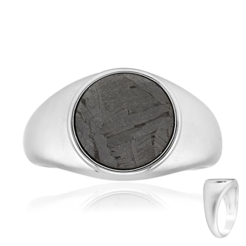 Cavill Aletai Meteorit Ring 925er Silber mit 1,59 ct rundem Meteorit aus China, eleganter Silberring, markantes Design, vielseitig tragbar für Herren und Damen von Cavill