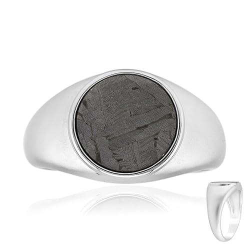 Cavill Aletai Meteorit Ring 925er Silber mit 1,59 ct rundem Meteorit aus China, eleganter Silberring, markantes Design, vielseitig tragbar für Herren und Damen von Cavill