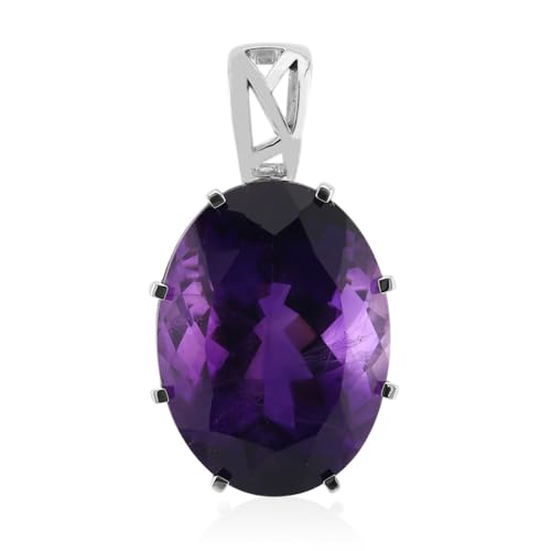 Cavill Amethyst Anhänger 21,76 ct Ovalschliff in 925er Sterling Silber, moderner eleganter Damen Schmuckanhänger mit tiefviolettem Ovalstein, ca. 32x17,5 mm, edles Design von Cavill