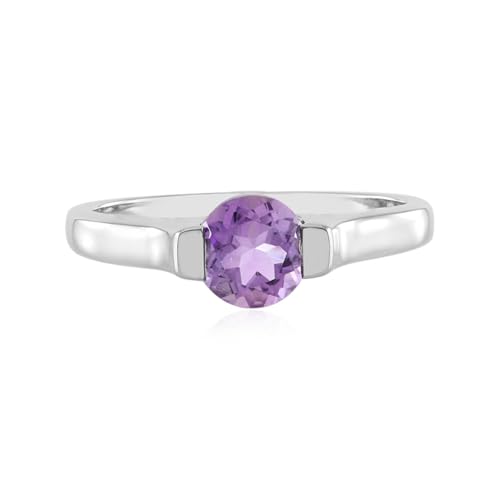 Cavill Uruguay Amethyst Silberring 1,084 ct Runder Brillantschliff, 925er Sterlingsilber Platinbeschichtung, Modern Eleganter Schmuck, Violett, Gr. 17-20 von Cavill