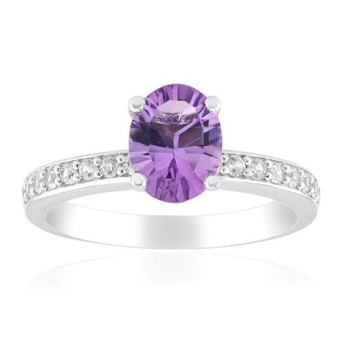 Cavill Amethyst Silberring 1,013 Ct Ovaler Konkavschliff aus Brasilien mit 14 funkelnden Zirkonen 925 Sterling Silber moderner eleganter Ring in lila Glanz Ringgröße wählbar von Cavill