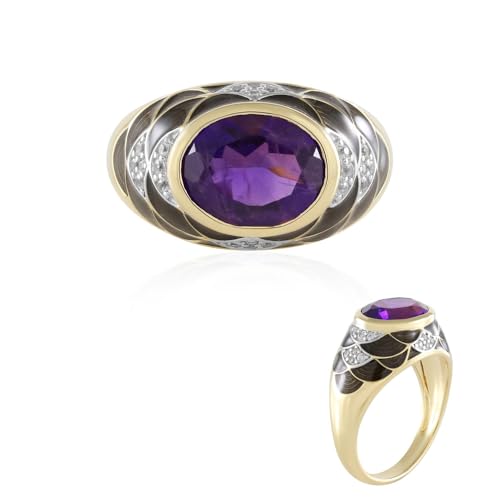 Cavill Amethyst Silberring vergoldet 2,25 ct Ovalschliff 925 Sterling Silber mit Zirkonbesatz, eleganter Damenring in königlichem Lila, Größen 17-19, modernes Design von Cavill