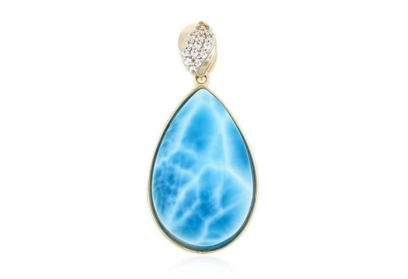 Cavill Kettenanhänger Cavill Larimar Anhänger 19,24 ct Tropfen 375er Gelbgold Zirkone (1-tlg) von Cavill