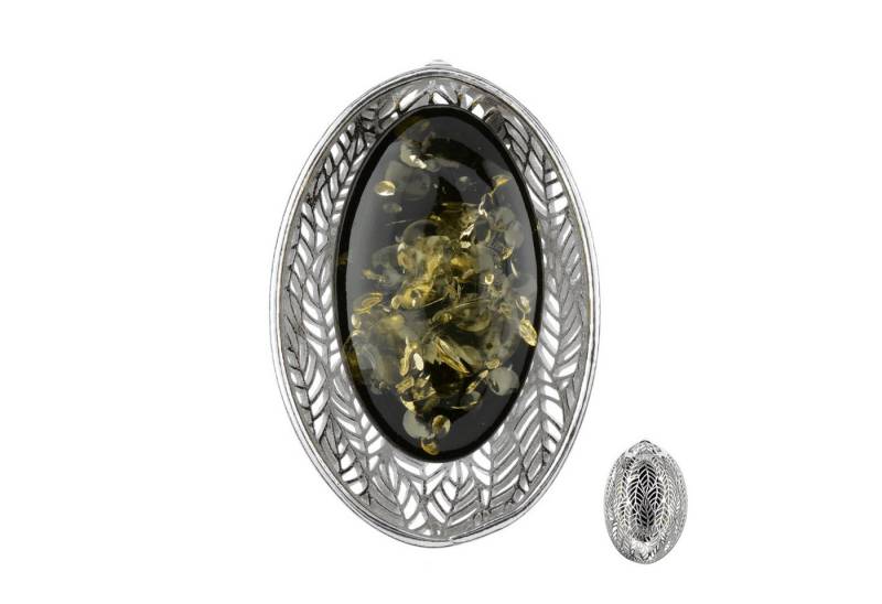 Cavill Kettenanhänger Cavill Grüner Bernstein 6,5 ct Oval Silberanhänger mit Pflanzenmotiv (1-tlg) von Cavill