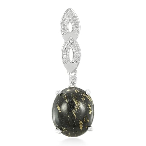 Cavill Apachengold Anhänger 925 Silber mit 4,02 ct ovalem Cabochon und 7 funkelnden Diamanten 0,017 ct, eleganter moderner schwarzer Gold-Muster Schmuckanhänger 31x10 mm von Cavill