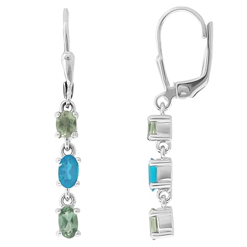 Cavill Apatit Ohrstecker Damen 925 Sterling Silber 1,395 ct Ovalschliff Grün Blaue Edelstein Ohrringe Modern Elegantes Design mit Klappverschluss Schmuckaccessoire von Cavill
