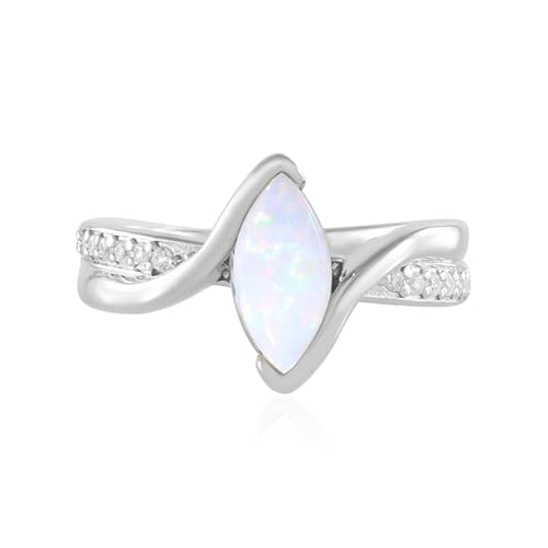 Cavill Australischer Opal Silberring 0,60 Ct Marquise Cabochon Platinierter 925 Sterling Modern Eleganter Ring Mit 16 Funkelnden Zirkonen 0,18 Ct Tanzanien von Cavill