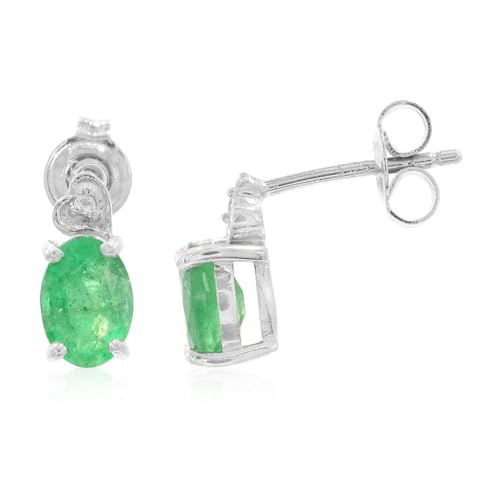 Cavill Bahia Smaragd Ohrringe 1,38 ct Ovalschliff aus Brasilien, platiniertes 925er Sterling Silber, elegante Silberohrringe mit Zirkon, Ohrstecker 11 mm, grün von Cavill