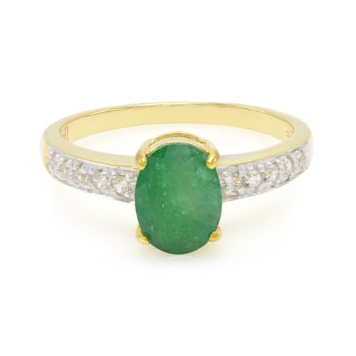 Cavill Bahia Smaragd Ring 0,89 ct Ovalschliff in gelbvergoldetem 925 Sterling Silber mit 10 funkelnden Zirkonen aus Kambodscha, eleganter Smaragd Silberring Größe 17 von Cavill