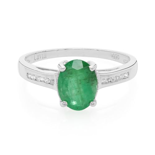 Cavill Bahia Smaragd Ring 0,93 ct Ovalschliff 925er Sterling Silber plattiert mit 12 funkelnden Zirkonen aus Kambodscha moderner eleganter Schmuck Grün von Cavill