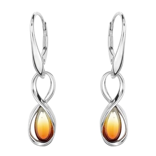 Cavill Baltische Sunrise Bernstein Tropfenohrringe 0,6 ct 925 Sterlingsilber Ohrschmuck Damen 34 mm Elegante Unendliche Form Lebendige Orange Goldschimmer von Cavill