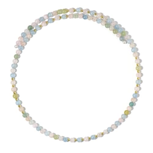 Cavill Beryll Halskette Stahlhalsreif mit bunten Perlen 47 ct Nigerianischer Beryll & goldene Hämatit-Perlen, weiße Süßwasserperlen, moderner eleganter Stahl-Halsreif 31,5 cm von Cavill