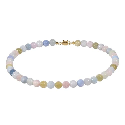 Cavill Beryll Silberhalskette Damen 48cm mit facettierten Pastell-Perlen und magnetischem Verschluss, elegante runde Edelstein Kette in Blau, Rosa, Gelb, Grün von Cavill