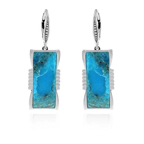 Cavill Blaue Kingman Mohave Türkis Ohrringe, 925er Sterling Silber Plattiert, Baguette Cabochon Design, Moderner Eleganter Ohrschmuck, 45 mm Länge, Unverwechselbarer Edelsteinfarben Look von Cavill