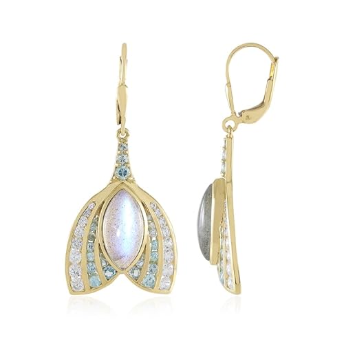 Cavill Blaue Maniry-Labradorit Ohrringe 9,688 ct vergoldetes 925 Sterling Silber, Marquise-Cabochon 45 mm, Zirkon & Schweizblauer Topas, eleganter Statement Schmuck von Cavill