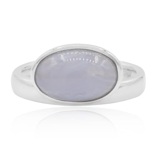 Cavill Blauer Achat Silberring 2,027 ct Ovaler Cabochon 925 Sterlingsilber eleganter moderner Achat Ring brasilianischer Edelstein Monosono Collection von Cavill