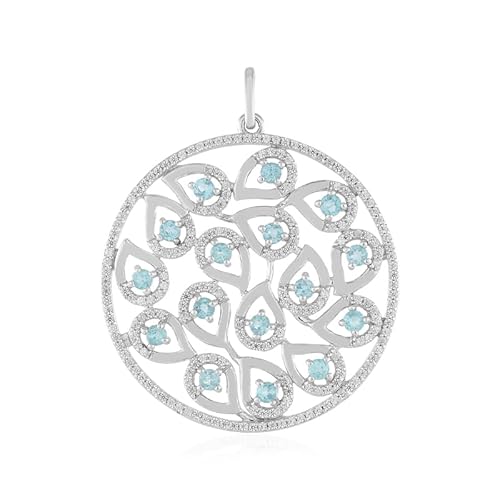 Cavill Blauer Apatit Anhänger Silber 925 Sterlingsilber plattiert, runder Schmuck mit 16 Brasilianischen Apatiten & 222 Zirkonen, eleganter filigraner 43x36 mm Anhänger Cavill Blauer Apatit Anhänger Silber 925 Sterlingsilber plattiert, runder Schmuck mit 16 Brasilianischen Apatiten & 222 Zirkonen, eleganter filigraner 43x36 mm Anhänger von Cavill