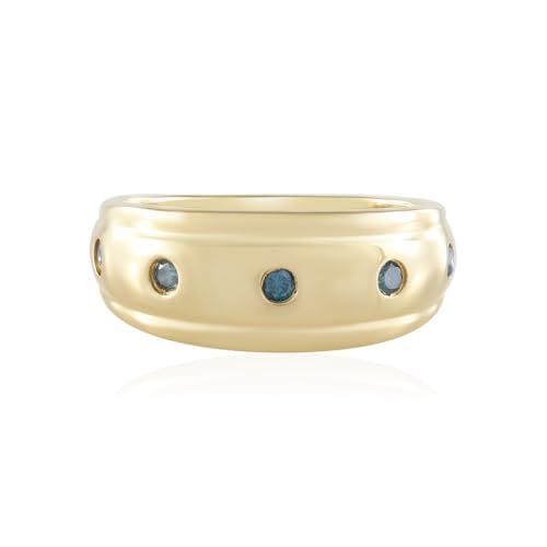 Cavill Blauer Diamantring mit 5 funkelnden I2 Diamanten 0,132 ct in rundem Brillantschliff, eleganter vergoldeter 925er Sterling Silberring, modernes Design, tiefblaues Funkeln von Cavill