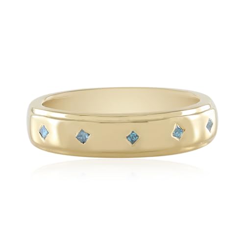 Cavill Blauer Diamant-Ring 0,088 ct I3 mit 5 Prinzessschliff Diamanten vergoldet 925er Sterling Silber moderner quadratischer Design Ring elegant 19mm von Cavill