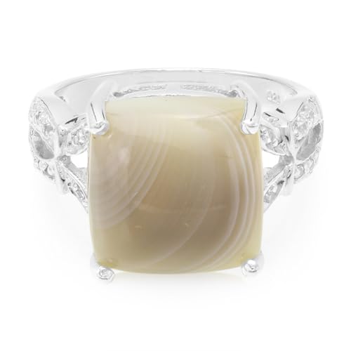 Cavill Botswana Achat Ring 4,69 ct antiker Kissen-Cabochon in 925er Sterling Silber mit 16 weißen Topasen Brillantschliff, eleganter Silberring modern & elegant, Größe 17 von Cavill