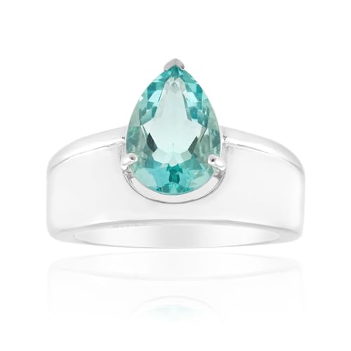 Cavill Braldu Fluorit Ring Tropfenförmig 1,836ct Hellblau 925er Sterling Silber Eleganter Moderner Edelsteinring mit Facettierter Fassung aus Pakistan Schmuck Größe 16-20 von Cavill
