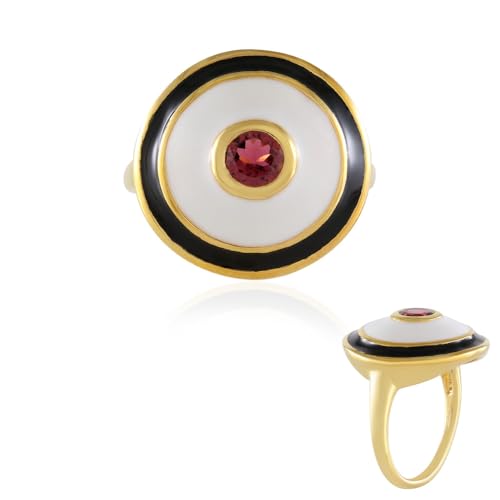 Cavill Brasilianischer Pinkfarbener Turmalin Ring 0,432 ct Rundschliff Silberring mit Vergoldung Eleganter moderner 925 Sterling Silber Schmuck rundes Design von Cavill