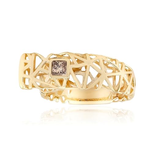 Cavill Champagner-Diamant Ring Damen 0,158 ct Prinzessschliff 375er Gelbgold Moderner Goldring mit Quadratischem Stein Elegant und Filigran Gelbgoldring für Damen von Cavill