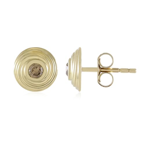 Cavill Champagner Diamantohrringe 9K Gelbgold Ohrringe 0,198 ct runder Brillantschliff VS1 375er Gelbgold Ohrstecker modernes wellenförmiges Design 9 mm von Cavill