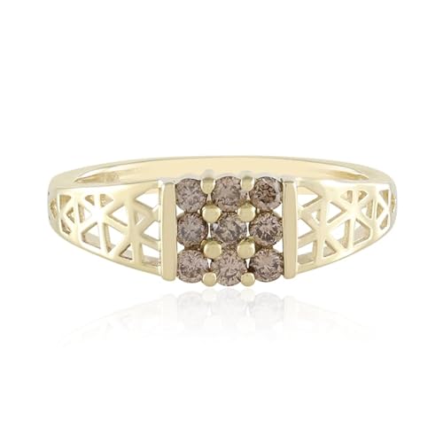 Cavill Damenring aus 375 Gelbgold mit 0,243 ct Champagner Diamanten, 9 funkelnde Brillanten im geometrischen, modernen Design, eleganter Rundschliff Schmuckring von Cavill