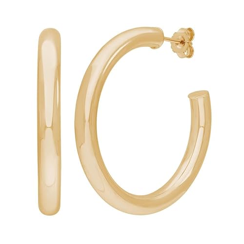 Cavill Creolen Ohrreifen 40 mm aus 925 Sterling Silber vergoldet, moderner runder Damenschmuck mit poliertem Goldglanz, eleganter goldplattierter Silberschmuck für Damen von Cavill