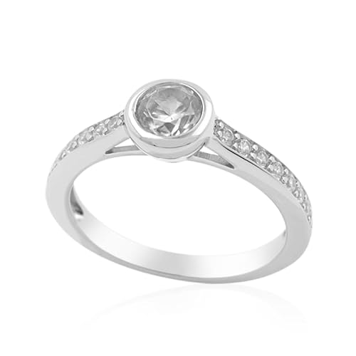 Cavill Zirkonring aus 925 Sterling Silber mit rundem kambodschanischem Zirkon 0,72 ct und 16 funkelnden Zirkonen 1,066 ct, eleganter moderner Schmuck in Silber glänzend von Cavill