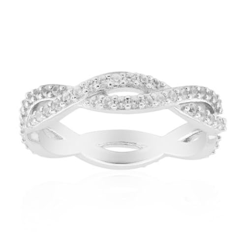Cavill Zirkon Silberring Damen, eleganter Silberring mit Zirkonia Rundschliff, fließendes Wellen-Design, moderne Schmuck Ring aus Silber mit funkelnden Zirkon Steinen, 21x21 mm von Cavill