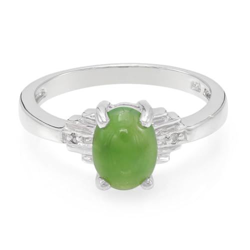 Cavill Damenring aus 925 Sterling Silber mit kaiserlichem grünem ovalem Chrysopras Cabochon und funkelnden weißen Topas Brillantschliff Steinen, elegante Größe 17 von Cavill