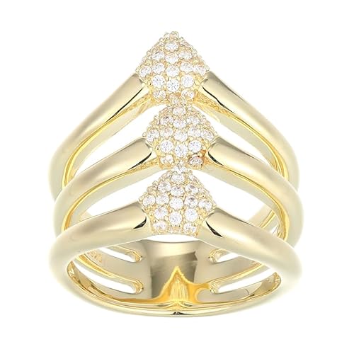Cavill Damenring mit 0,439 ct rundgeschliffenem Zirkon und Pavé Zirkonia, 925 Sterling Silber vergoldet, moderner eleganter Schmuck Nigeria Stil, strahlend weißer Glanz von Cavill