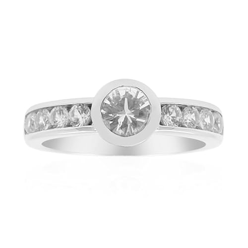 Cavill Danburit Ring Silber Damen 925 Sterling Silber mit 0,414 ct mexikanischem Danburit runder Brillantschliff und 0,72 ct kambodschanischen Zirkonen modern elegant Silberring 22x21 mm von Cavill