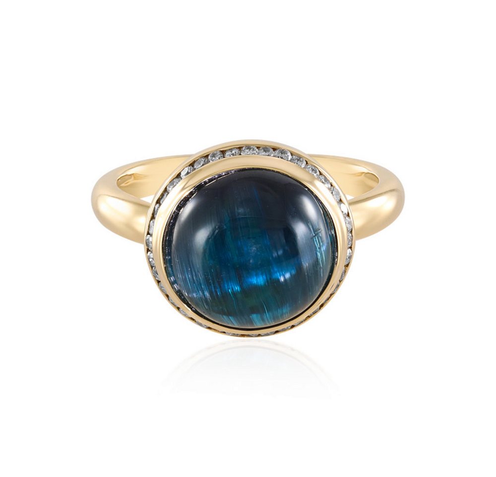 Cavill Diamantring Indigolith Katzenauge Ring 7,21 ct mit 36 Diamanten 18K Gold (1-tlg) von Cavill