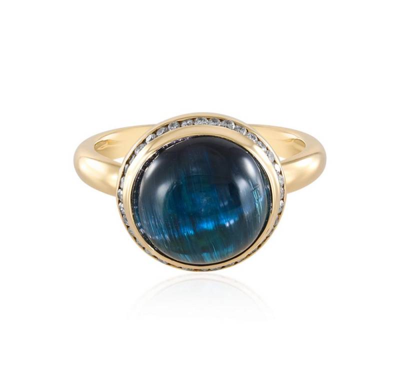 Cavill Diamantring Indigolith Katzenauge Ring 7,21 ct mit 36 Diamanten 18K Gold (1-tlg) von Cavill