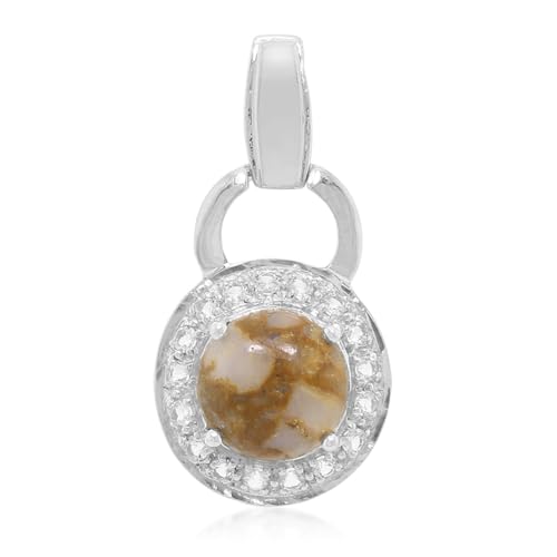 Cavill Dinosaurier Quarz Anhänger – 3,72 ct Cabochon aus USA, 925 Sterling Silber, eleganter Quarz Anhänger Damen mit 17 weißen Topasen, Vintage Design, braun-creme von Cavill