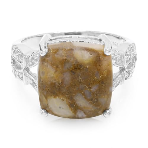 Cavill Dinosaurier Quarz Ring 7,81ct, antiker Kissen-Cabochon, 925er Silber mit 16 weißen Topasen in Pavé-Fassung, 28x21mm, moderner eleganter Silberring im einzigartigen Design von Cavill