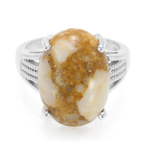 Cavill Dinosaurierquarz Ring 11,4 ct mit ovalem Cabochon in 925er Sterlingsilber, eleganter Prong-Fassung, orange-braun, Größe 17, modernes Design, USA von Cavill