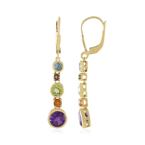 Cavill Edelstein Ohrringe Vergoldet 925 Sterling Silber 2,79 ct Multicolor Amethyst Peridot Topas Hessonit Granat Rauchquarz 41 mm Hängend Elegant Brasilien China von Cavill