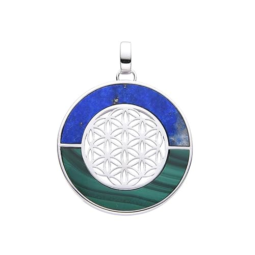 Cavill Edelstein-Silberanhänger mit 12,4 ct Malachit und Lapislazuli in 925 Sterling Silber, eleganter runder Anhänger mit Fancy-Schliff in Grün und Blau, 40x31 mm von Cavill