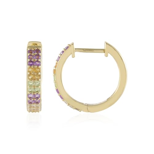 Cavill Edelstein Silberohrringe Vergoldet 925 Sterling Silber Ohrcreolen mit 12 Brasilianischen Amethyst, 8 Citrin & 8 Peridot Ohrringe 17mm Rundschliff Farbige Schmuck von Cavill