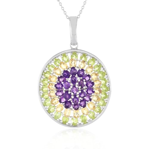 Cavill Edelsteinhalskette 925 Silber mit 8,83 ct Amethyst, Peridot & Citrin in Ovaler Form, Moderner Damen Silber Anhänger in Lebendigen Farben, Edle 45,5 cm Halskette für Eleganten Look von Cavill
