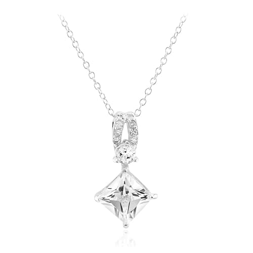 Cavill Elegante Damen Halskette mit Weißem Topas 2,1 Ct, Prinzessschliff Anhänger, 925 Sterling Silber, Modernes Design, Stilvoller Schmuck aus Nigeria von Cavill