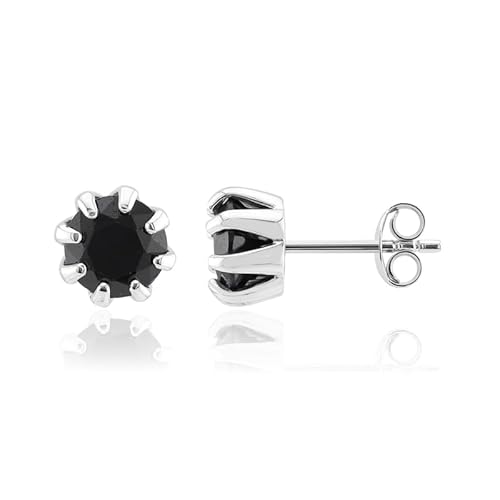 Cavill Elegante Schwarze Saphir Ohrringe 2,749 ct Rundschliff 8 mm in 925 Sterling Silber, Funkelnde Tiefschwarze Edelsteine, Moderner Damen-Schmuck, Hochwertige Verarbeitung, Indischer Stil von Cavill