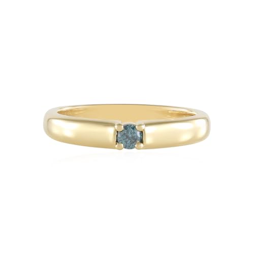 Cavill Eleganter Goldfarben Vergoldeter 925er Silberring mit 0,09 ct Blauem I2 Diamant, Runder Brillant, Moderner Stil, Filigran, Leicht für Damen, 17-20 von Cavill